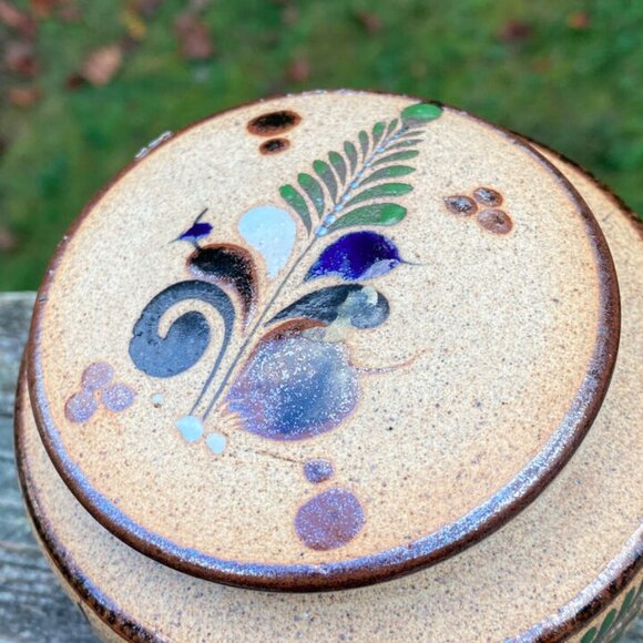 Pottery Hand Painted Mexican Stoneware Tonala Trinket Dish w/Lid Vintage - Picture 8 of 16